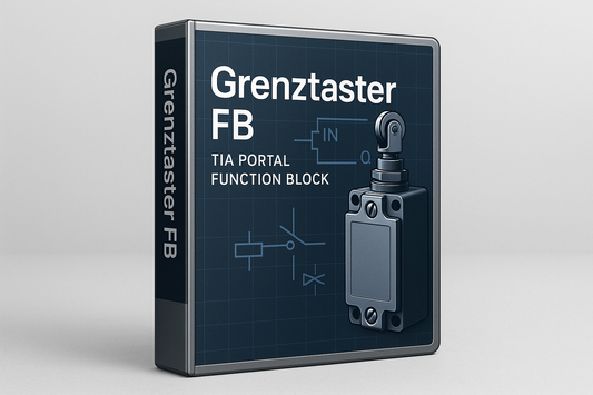 Es ist ein FB Baustein aus Tia Portal ".Grenztaster" es wird ein echter GrenzTaster  damit Simuliert es soll als Box oder CD hülle ähnlichem dargestellt da es nur als Download ja verfügbar ist Siemens LOGO Schrift weglassen gerne auf englich 