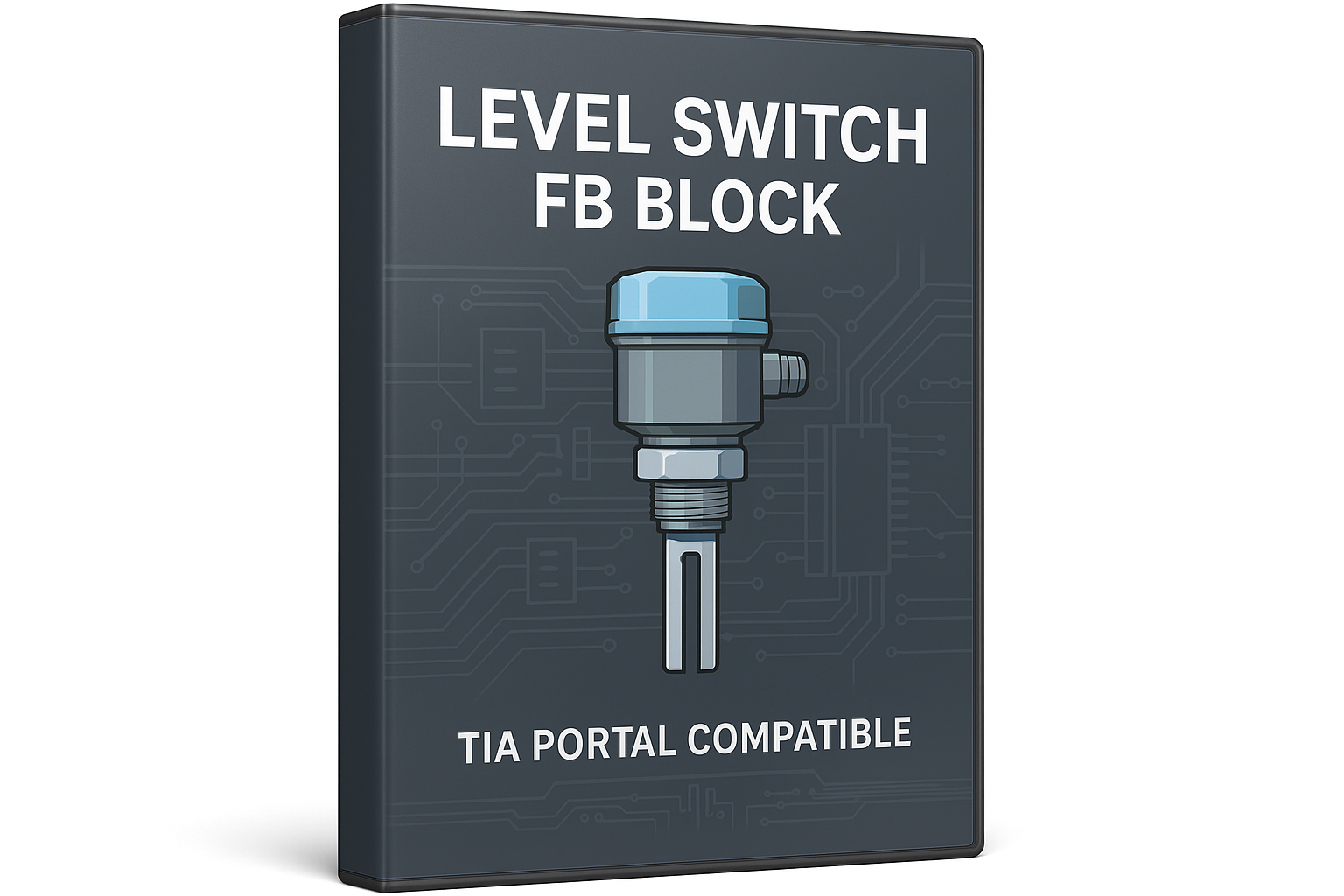Es ist ein FB Baustein aus Tia Portal niveaschalter es wird ein echter niveaschalter damit Simuliert es soll als Box oder CD hülle ähnlichem dargestellt da es nur als Download ja verfügbar ist Siemens LOGO Schrift weglassen gerne auf englich 