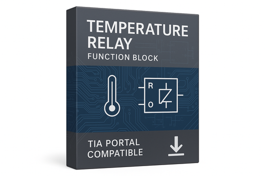 Es ist ein FB Baustein aus Tia Portal "Temperaturrelais" es wird ein echter Temperaturrelais damit Simuliert es soll als Box oder CD hülle ähnlichem dargestellt da es nur als Download ja verfügbar ist Siemens LOGO Schrift weglassen gerne auf englich 