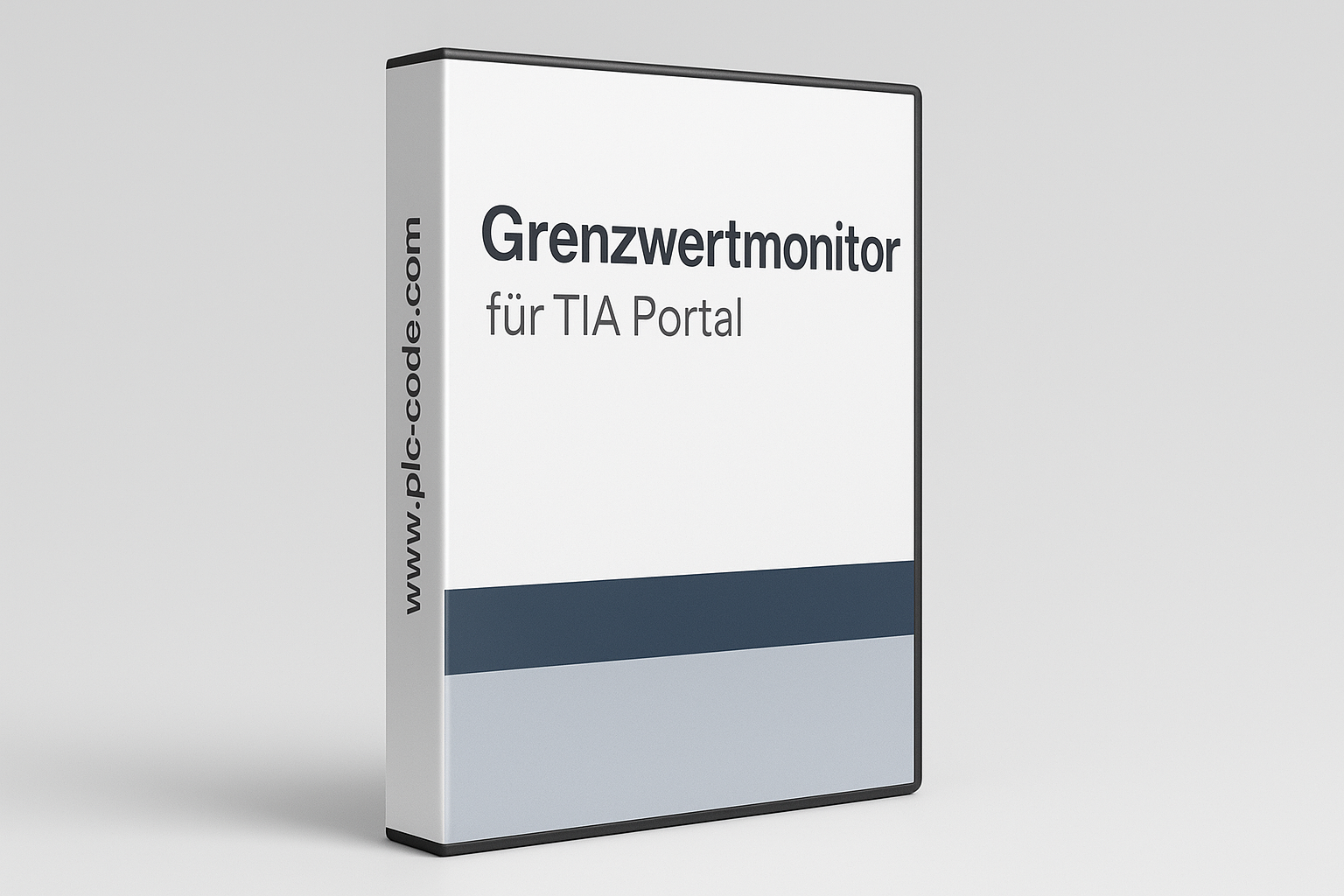 Es soll ein weisen hintergund sein und eine Box form wie eine DVD software box für einen FB Baustein "Grenzwertmonitor! für Tia Portal "Siemens logo oder name darf nicht verwendet werden" an der seite dan www.plc-code.com kein DVD zeichen oder so 