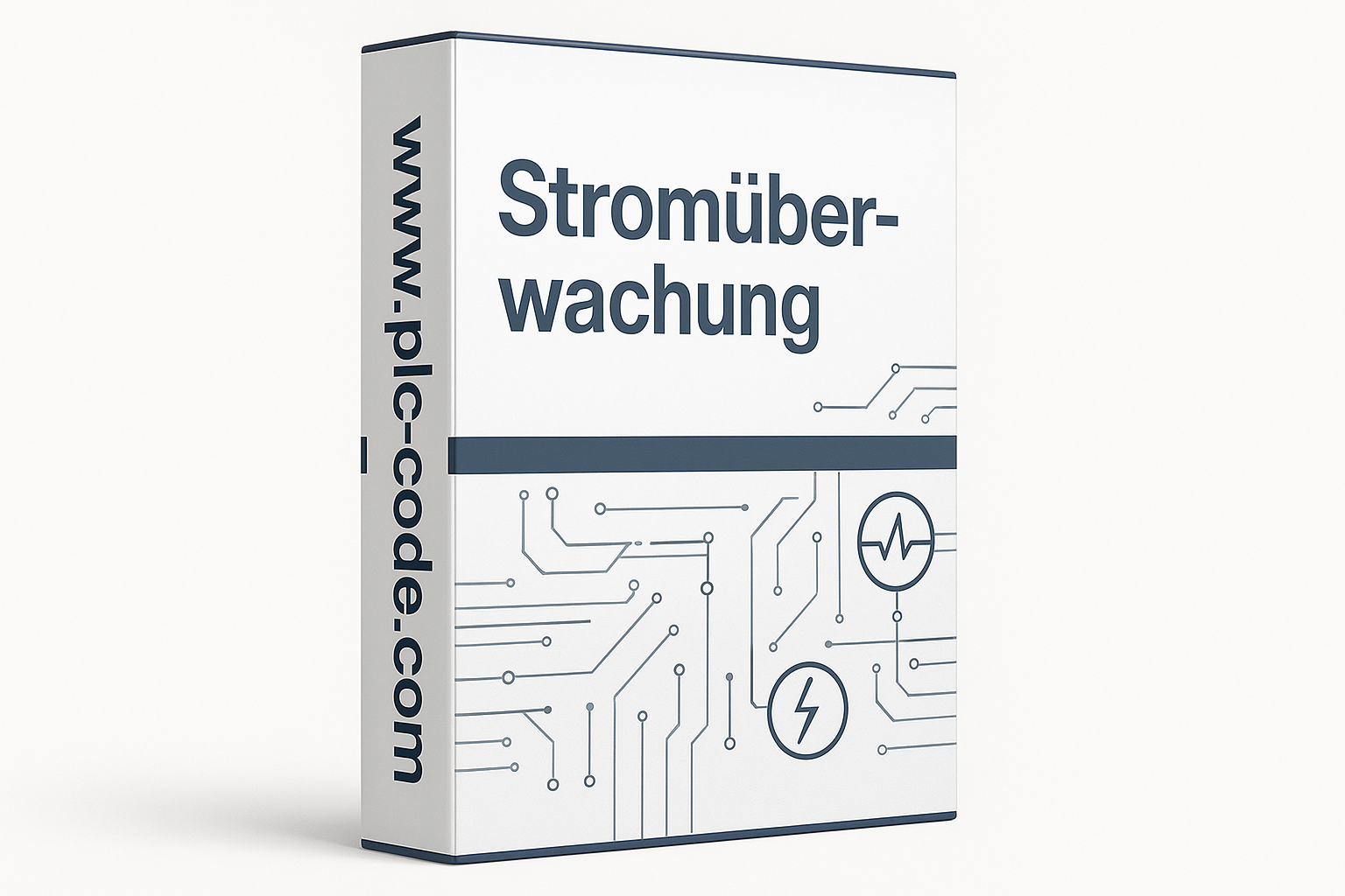Es soll ein weisen hintergund sein und eine Box form wie eine DVD software box für einen FB Baustein "Stromüberwachung"! für Tia Portal "Siemens logo oder name darf nicht verwendet werden" an der seite dan www.plc-code.com kein DVD zeichen oder so auch keine SOftware als wort