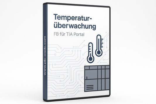 Es soll ein weisen hintergund sein und eine Box form wie eine DVD software box für einen FB Baustein "Temperaturüberwachung" für Tia Portal "Siemens logo oder name darf nicht verwendet werden" an der seite dan www.plc-code.com kein DVD zeichen oder so 