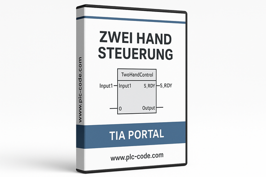 Es soll ein weisen hintergund sein und eine Box form wie eine DVD software box für einen FB Baustein "Zwei Hand Steuerung"! für Tia Portal "Siemens logo oder name darf nicht verwendet werden" an der seite dan www.plc-code.com kein DVD zeichen oder so auch keine SOftware als wort