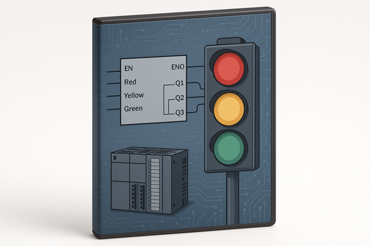 hier soll auf einer box also wie dvd box (ohne zeichen wie dvd oder siemens) ein FB Baustein bzw funktion oder projekt Ampelsteuerung dargestellt werden für Tia Portal 