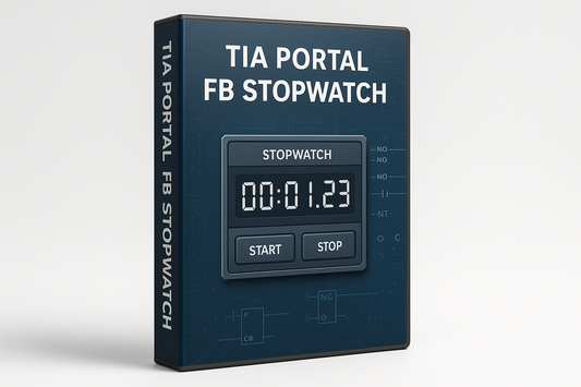 hier soll auf einer box also wie dvd box (ohne zeichen wie dvd oder siemens) ein FB Baustein bzw funktion oder projekt Stopuhr dargestellt werden für Tia Portal  